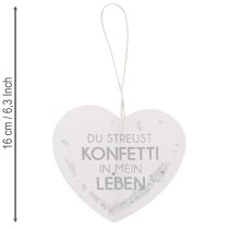 Artikel Geschenkanhänger Herz aus Papier mit Konfetti und Spruch ca. 9cm Weiß Silber 6 Stück