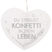 Artikel Geschenkanhänger Herz aus Papier mit Konfetti und Spruch ca. 9cm Weiß Silber 6 Stück