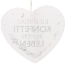 Artikel Geschenkanhänger Herz aus Papier mit Konfetti und Spruch ca. 9cm Weiß Silber 6 Stück