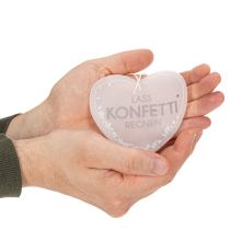 Artikel Geschenkanhänger Herz aus Papier mit Konfetti und Spruch ca. 9cm Weiß Silber 6 Stück