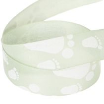 Artikel Geschenkband Stoff Babyfüße Grün Weiß 25mm 16m