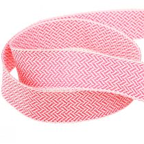 Artikel Geschenkband Fischgrätmuster Band Weiß Pink 25mm 15m
