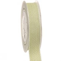Artikel Geschenkband Fischgrätmuster Dekoband Weiß Grün 25mm 15m