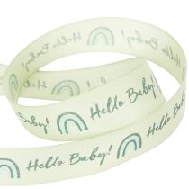 Artikel Geschenkband aus Polyethersulfon 25 mm Grün "Hello Baby" 16 m für Taufe und Dekoration