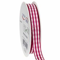 Artikel Geschenkband Viskose-Polyester, Karomuster, 15mm x 20m, Violett-Weiß