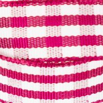 Artikel Geschenkband Viskose-Polyester, Karomuster, 15mm x 20m, Violett-Weiß
