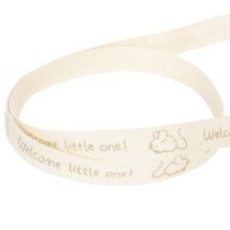 Artikel Baumwoll-Geschenkband Mäuschen 15mm x 20m Creme Braun für Geburt und Taufe