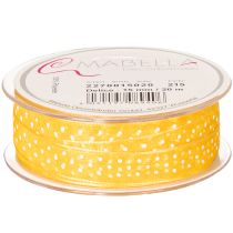 Artikel Geschenkband Polyester Gelb mit weißen Punkten 1,5 cm x 20 m Dekoband