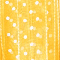 Artikel Geschenkband Polyester Gelb mit weißen Punkten 1,5 cm x 20 m Dekoband