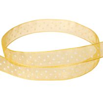 Artikel Geschenkband Polyester Gelb mit weißen Punkten 1,5 cm x 20 m Dekoband
