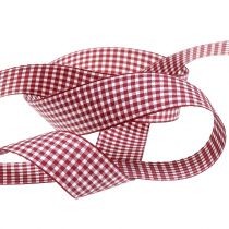Artikel Geschenkband aus Viskose und Polyester, kariert, Bordeaux-Weiß, 25mm x 20m