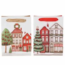 Artikel Weihnachtliche Geschenktüten mit Häusern und Tannenbaum 12 x 6 x 16 cm, 2 Stück