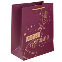 Artikel Papiertasche Geschenktüte 18×10×23 cm Weinrot Gold „Hauptsache es knallt“ 2 Stück