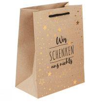 Artikel Papiertüte mit Aufdruck „Wir schenken uns nichts“, 18×10×23 cm, Braun mit Goldsternen, 2 Stück