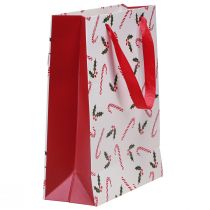 Artikel Papiertüte mit Henkeln Weihnachten Rot Weiß 24×18×8 cm Zuckerstangen Ilex 4er Set