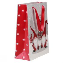 Artikel Geschenktüte aus Papier mit Henkeln, Wichtel-Motiv, 24×18×8cm, Rot Grau Weiß, 4 Stück