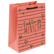 Artikel Geschenktüte Papier Tragetasche Korallenrot mit Herzen „Lieblingsmensch“ 18×10×23cm 2 Stück