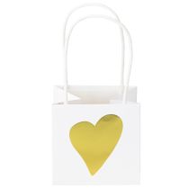 Artikel Geschenktüten aus Papier mit Henkeln und goldenem Herzmotiv 8,5x8,5x8cm Weiß 12 Stück