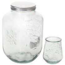 Artikel Getränkespender aus Recyclingglas mit Zapfhahn, 4 Gläser, H25,5 cm, klar-grünblau