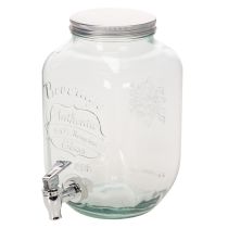 Artikel Getränkespender aus Recyclingglas mit Zapfhahn, 4 Gläser, H25,5 cm, klar-grünblau