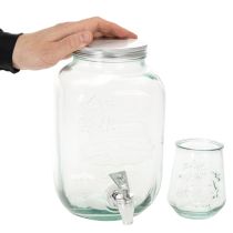 Artikel Getränkespender aus Recyclingglas mit Zapfhahn, 4 Gläser, H25,5 cm, klar-grünblau