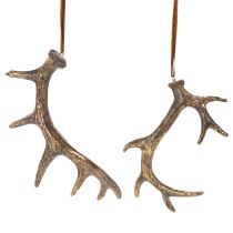 Artikel Geweih-Deko-Anhänger aus Polyresin Braun-Gold 13-15cm Set 6 Stück Innenbereich