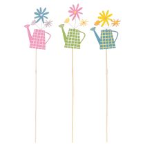 Artikel Gießkannenstecker aus Holz, 34,5 cm, Rosa/Grün/Blau, Set mit 12 Stück für frühlingshafte Dekoration