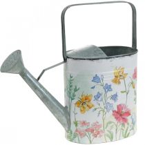 Deko-Gießkanne Metall, Metallkanne Blumen Vintage L35cm H31cm