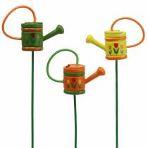 Artikel Blumenstecker Gießkanne Holz Grün, Gelb, Orange sortiert 7,5cm x 5,9cm H30,5cm 12 St