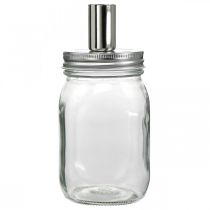 Artikel Deko Glas mit Kerzenhalter aus Glas und Metall Ø8cm H17,5cm, Transparent, 4 Stück
