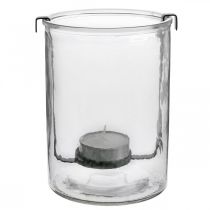 Artikel Windlicht aus Glas mit herausnehmbarem Teelichthalter aus schwarzem Metall, Ø13,5×H20cm