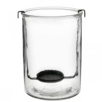 Windlicht Glas mit Teelichthalter Schwarz Metall Ø13,5×H20cm