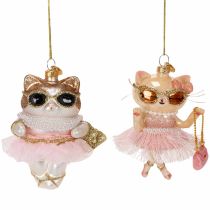 Artikel Katzen-Christbaumschmuck aus Glas mit Tutu, 11 cm, 2 Stück