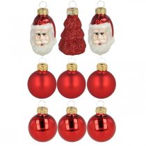 Artikel Mini-Weihnachtsdeko aus Glas, Figuren und Kugeln, Rot und Weiß, Ø3cm, 9-teilig