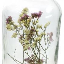 Artikel Glas mit Kerzenständer, Glasdeko mit Trockenblumen H16cm Ø8,5cm