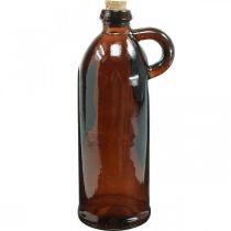 Glasflasche Vintage mit Korken und Henkel Braun Ø7,5 cm H22cm