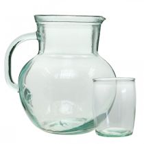 Artikel Getränkeset aus Recyclingglas 5-teilig, Blaugrüner Schimmer, Höhe Kanne 20cm, Höhe Gläser 11,5cm