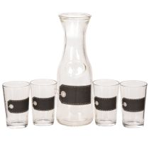 Artikel Glaskaraffe 27cm mit 4 Gläsern 11cm aus transparentem Glas, schwarz-grau beschriftbar
