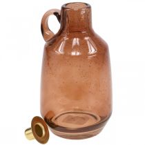 Artikel Kerzenständer Glas Dunkelbraun H22cm mit Metallaufsatz
