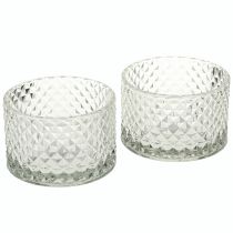 Artikel Glasschale Teelichthalter Rautenmuster Klar Ø10,5 cm 2er-Set