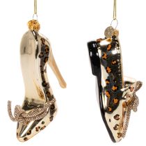 Artikel Glasschuh-Ornamente mit Leopardenmuster aus Glas, 13 cm, 2-teilig
