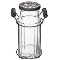 Artikel Glasflasche mit Metallkorb 20 cm Transparent mit schwarzem Metall