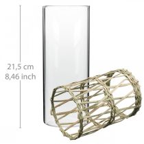 Glasvase Zylinder geflochtene Gräser Deko-Vase Ø8cm H21,5cm