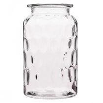 Glasvase mit Muster, Windlicht Glas H18,5cm Ø11cm Klar