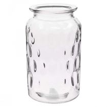 Glasvase mit Muster, Windlicht Glas H18,5cm Ø11cm Klar