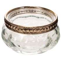 Artikel Teelichthalter aus Glas mit silbernem Metallrand, rund, 6 x 3 cm, 4 Stück