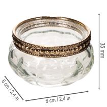 Artikel Teelichthalter aus Glas mit silbernem Metallrand, rund, 6 x 3 cm, 4 Stück