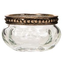 Artikel Teelichthalter aus Glas mit silbernem Metallrand, rund, 6 x 3 cm, 4 Stück