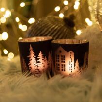 Windlichter, Teelichthalter Glas Weihnachten Schwarz Ø7cm 2St