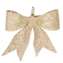 Artikel Glitzerschleife aus Kunststoff Gold 11cm mit Clip 4er Set